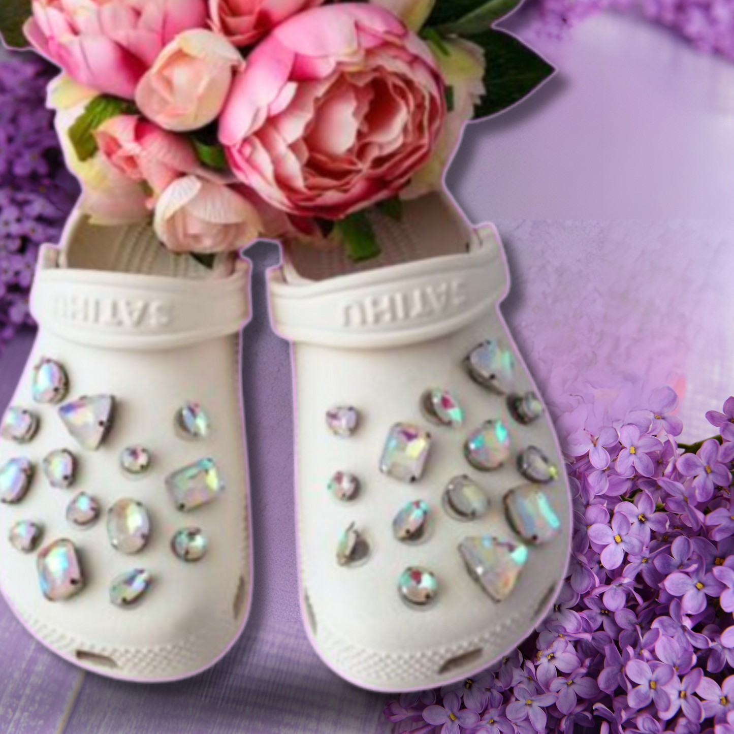 Luxury White Iridescent Glass Rhinestone Shoe Charms