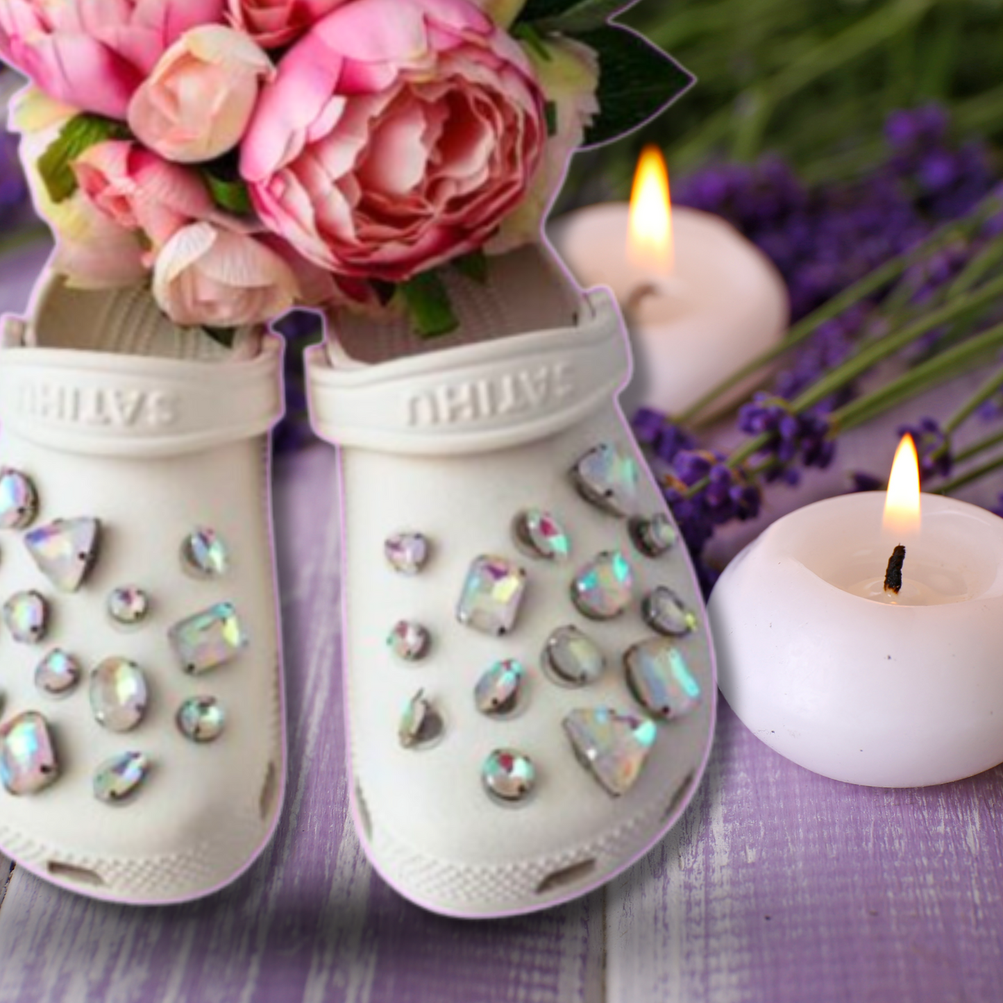 Luxury White Iridescent Glass Rhinestone Shoe Charms