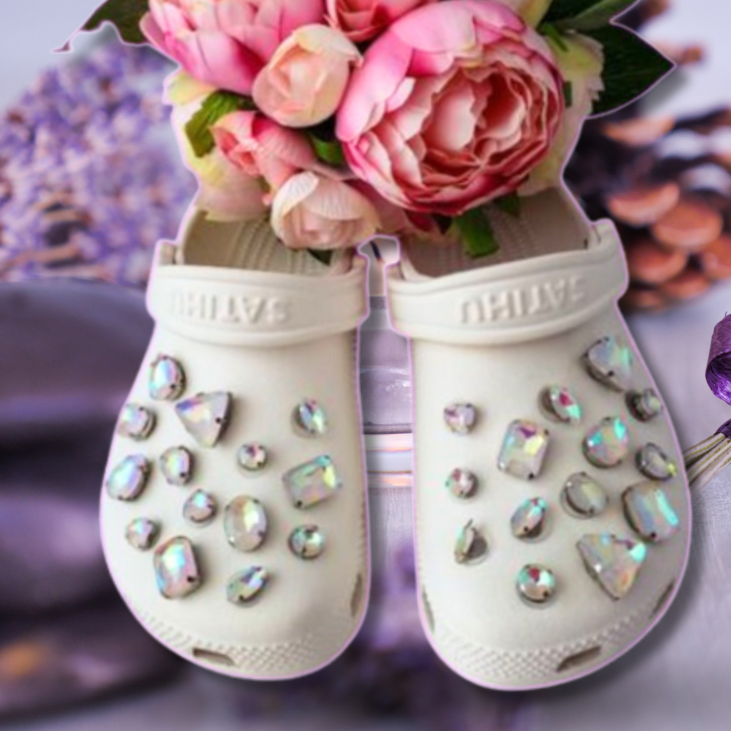 Luxury White Iridescent Glass Rhinestone Shoe Charms
