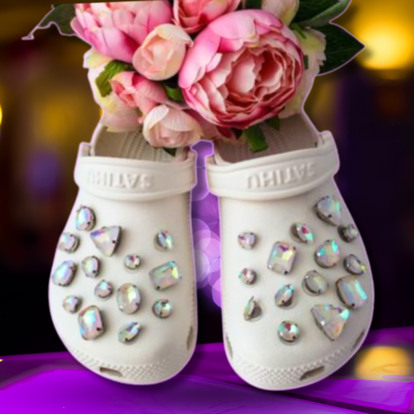 Luxury White Iridescent Glass Rhinestone Shoe Charms