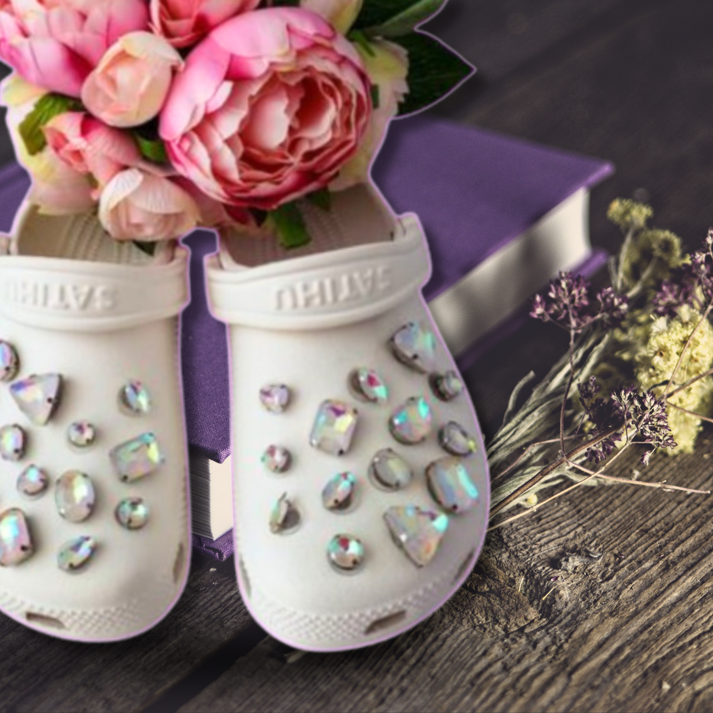 Luxury White Iridescent Glass Rhinestone Shoe Charms
