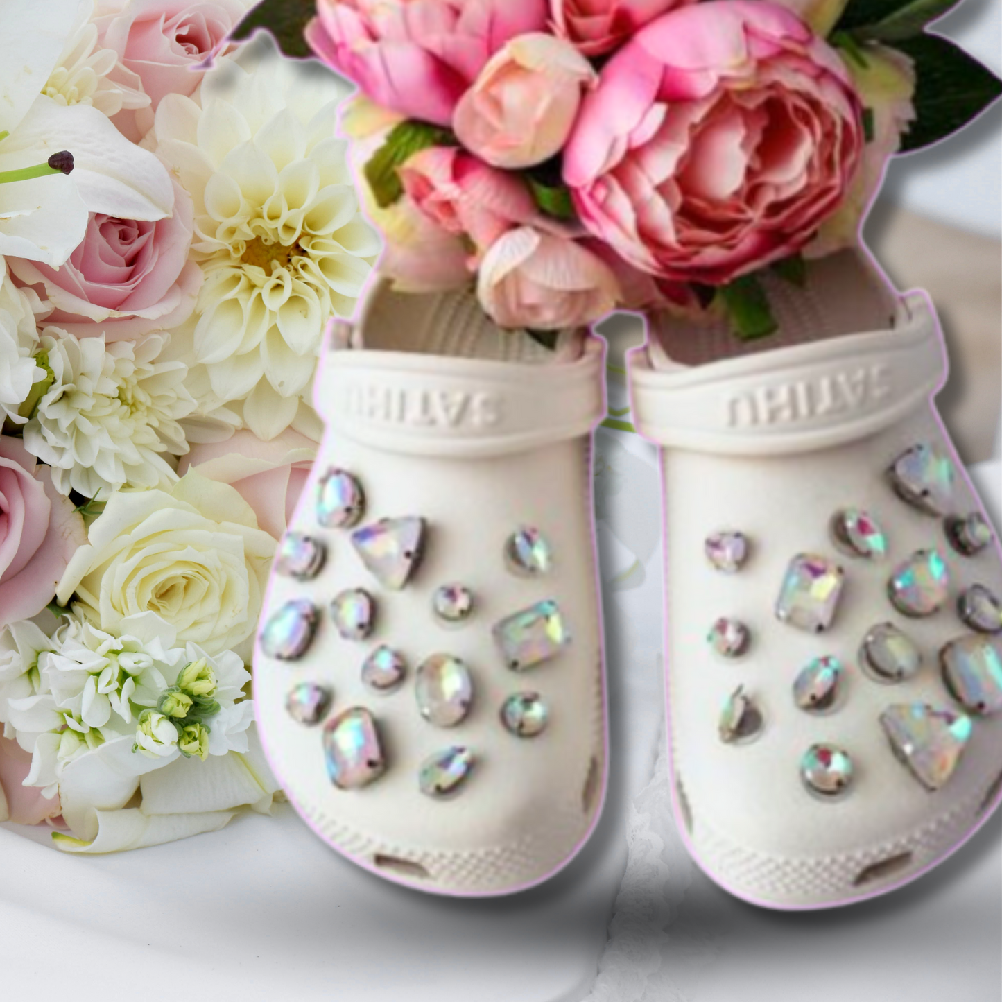 Luxury White Iridescent Glass Rhinestone Shoe Charms