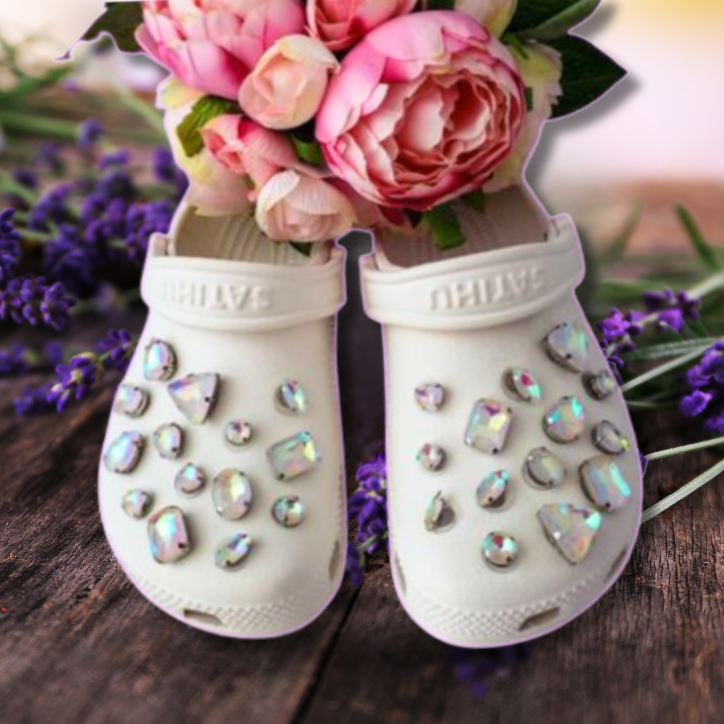 Luxury White Iridescent Glass Rhinestone Shoe Charms