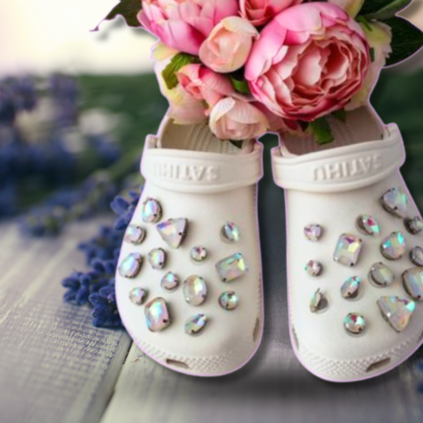 Luxury White Iridescent Glass Rhinestone Shoe Charms