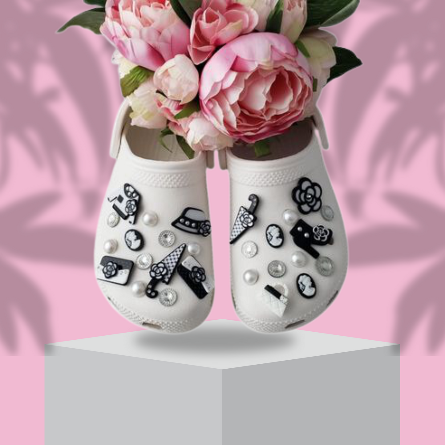 Crocs Charms Black and White Fashion Glam
