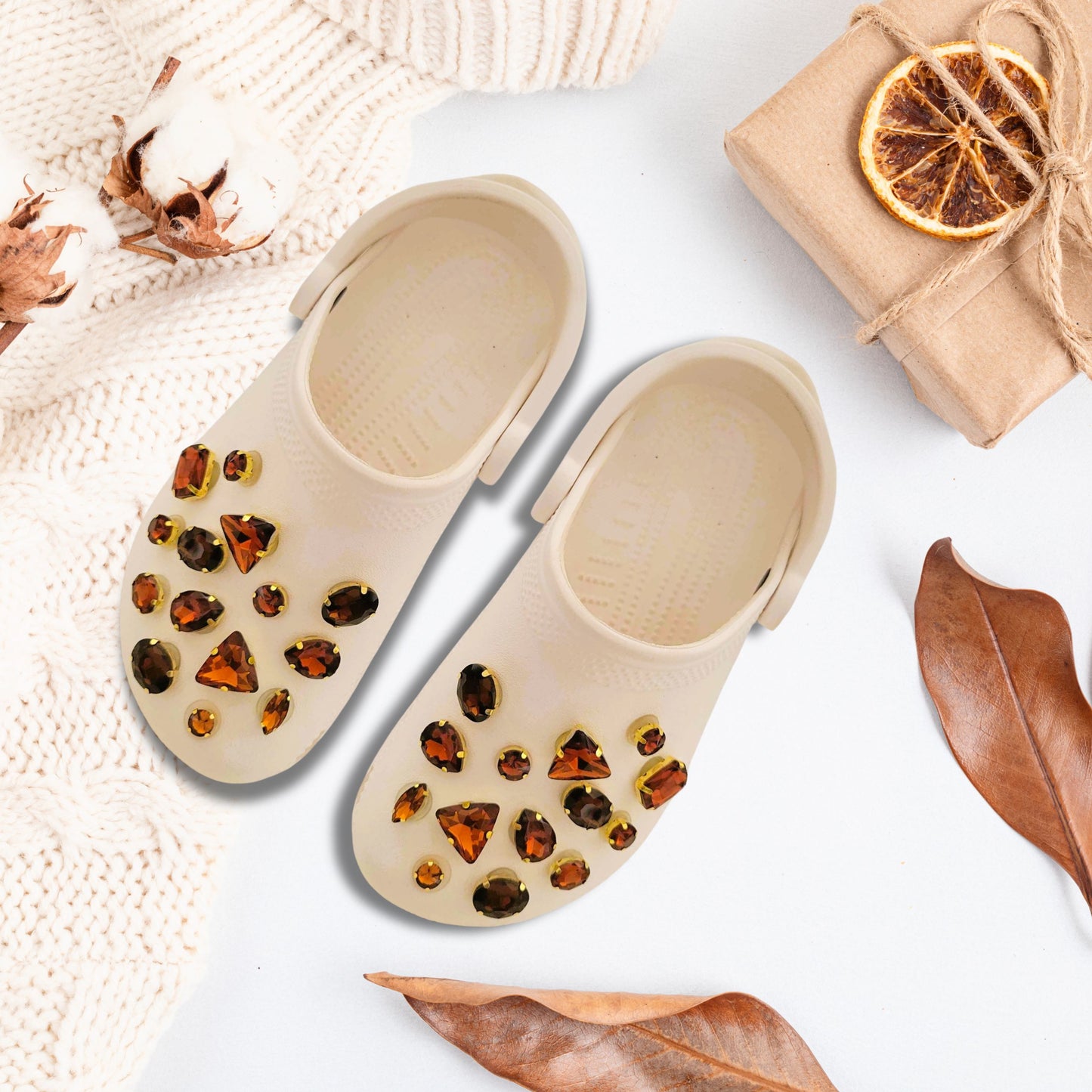 Luxury Gold Claw Maple Brown Glass Rhinestone Shoe Charms