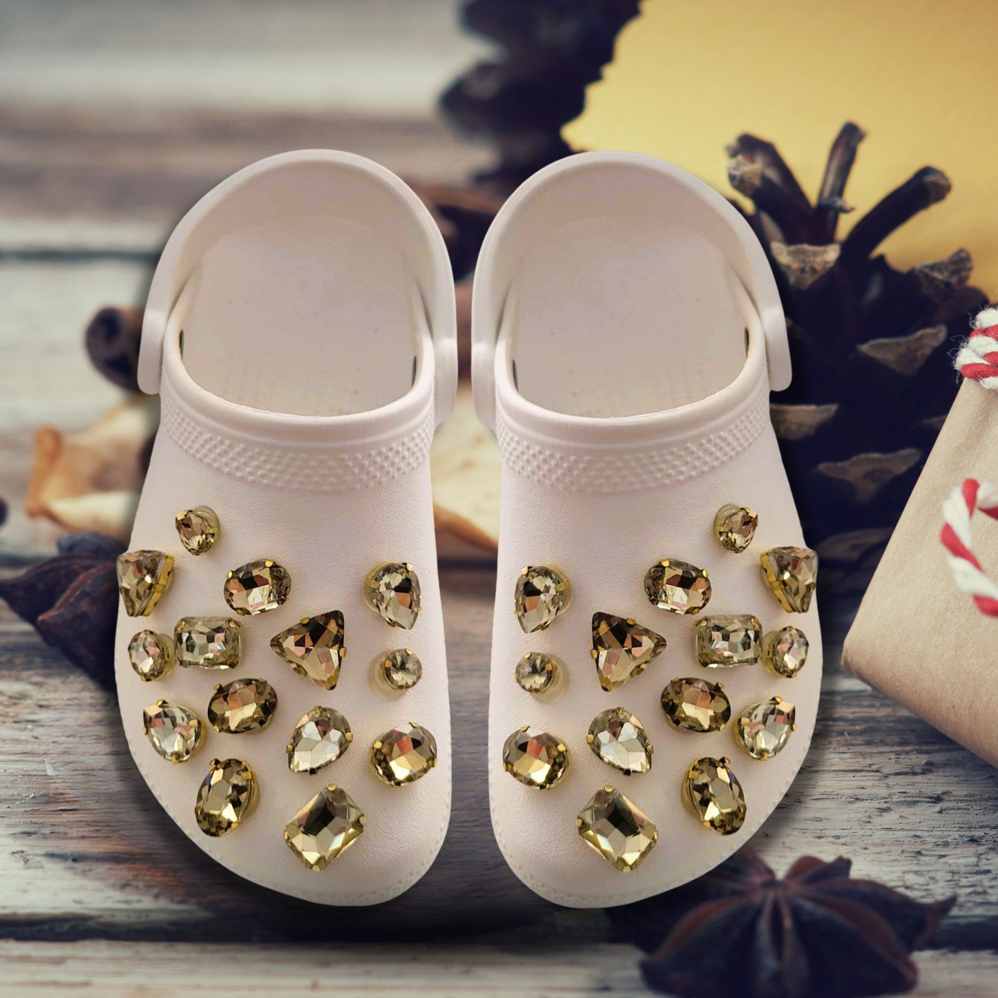Crocs Charms Gold Claw Dark Champagne Glass Rhinestone Shoe Charms