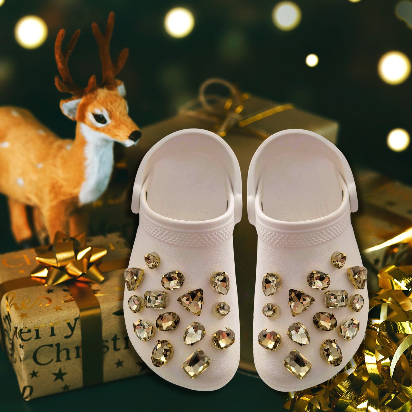 Crocs Charms Gold Claw Dark Champagne Glass Rhinestone Shoe Charms