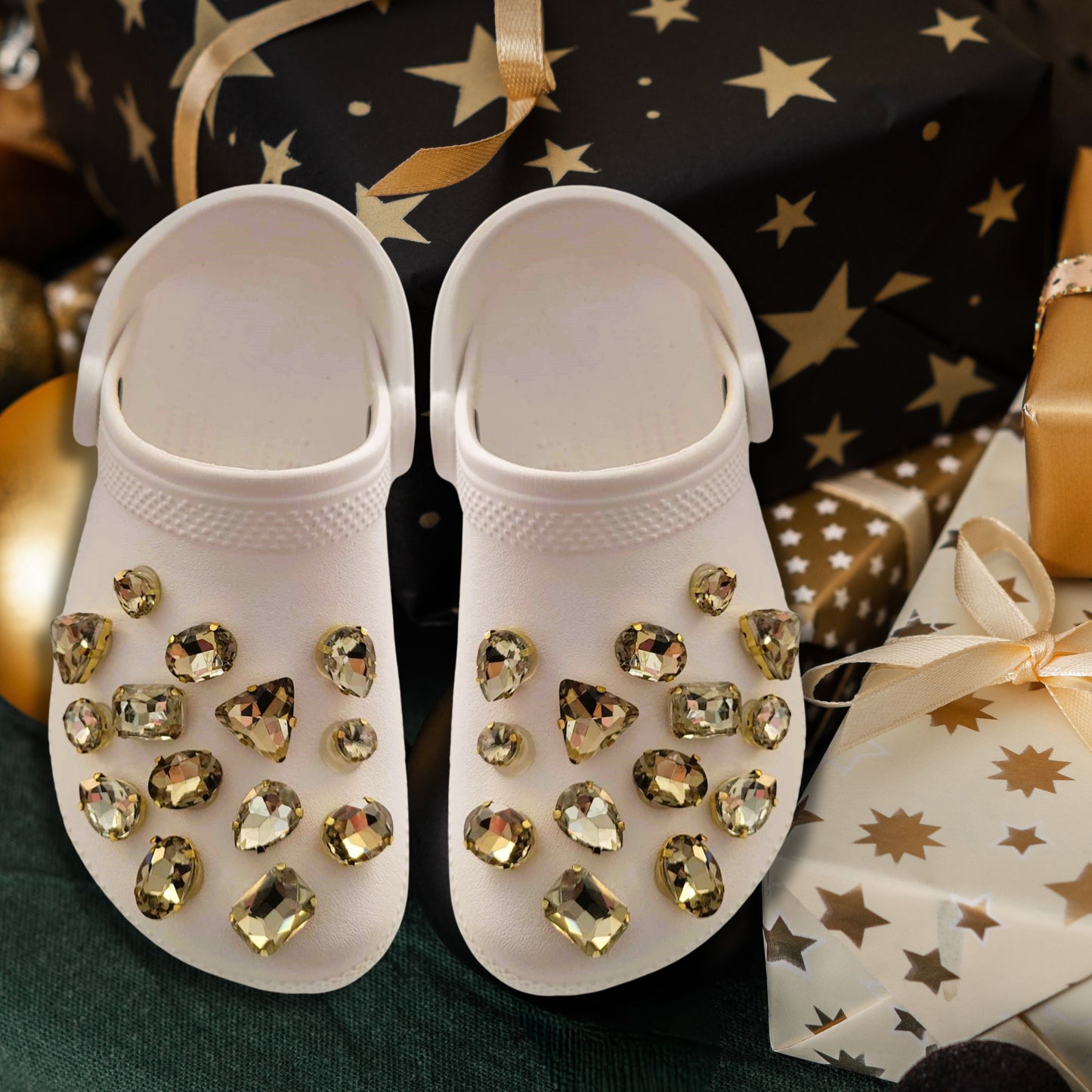 Crocs Charms Gold Claw Dark Champagne Glass Rhinestone Shoe Charms