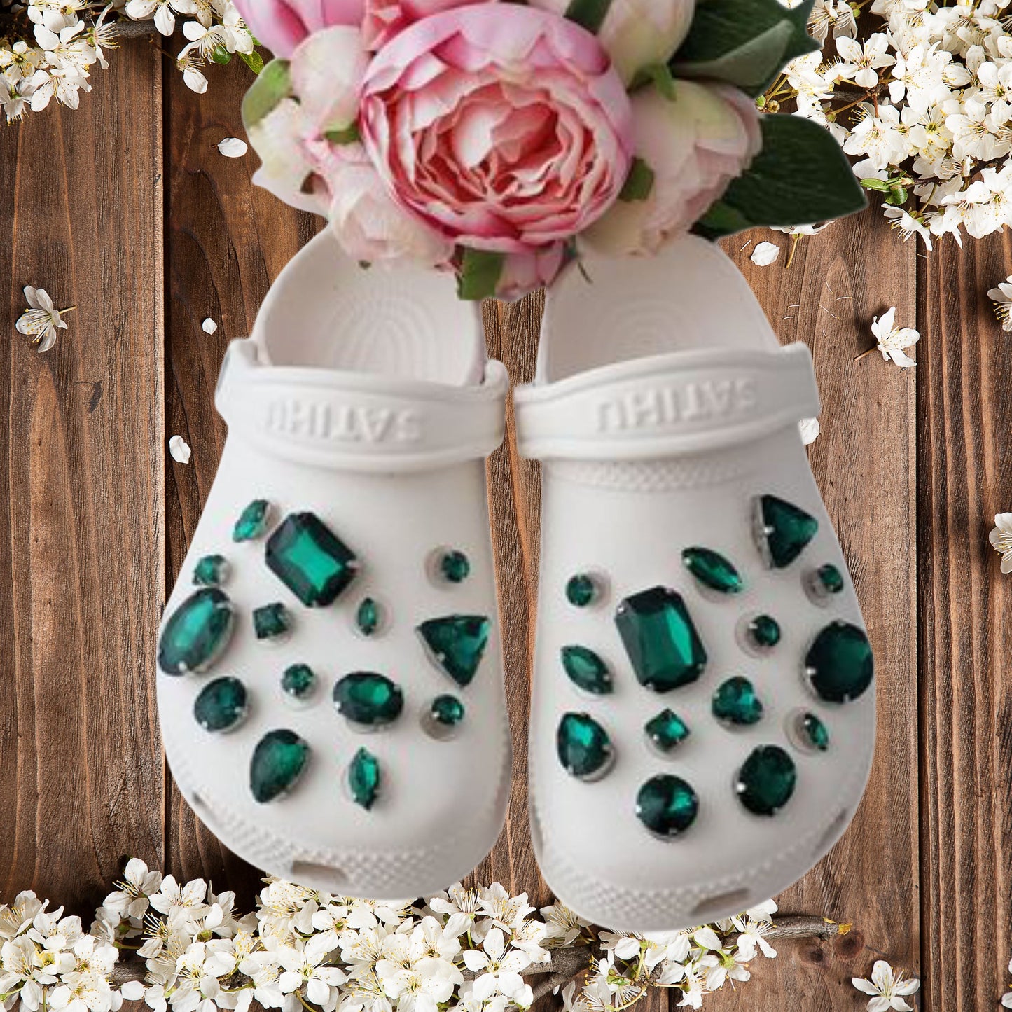 Crocs Charms Dark Green Glass Rhinestone Shoe Charms