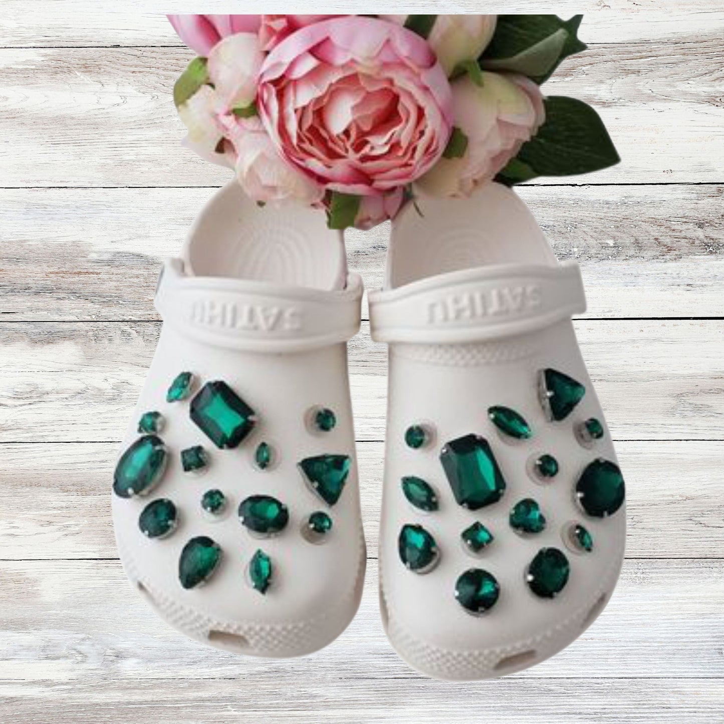 Crocs Charms Dark Green Glass Rhinestone Shoe Charms