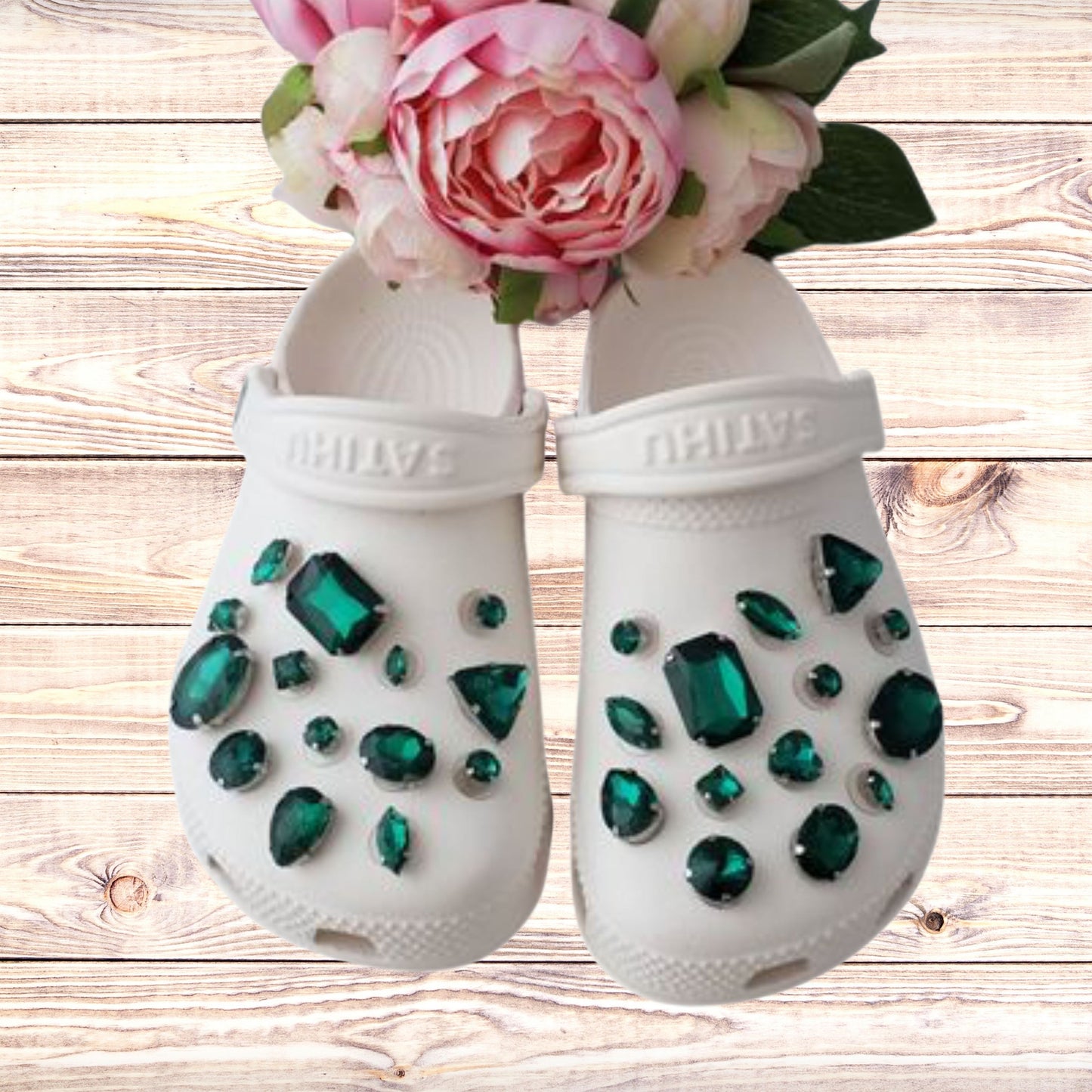 Crocs Charms Dark Green Glass Rhinestone Shoe Charms