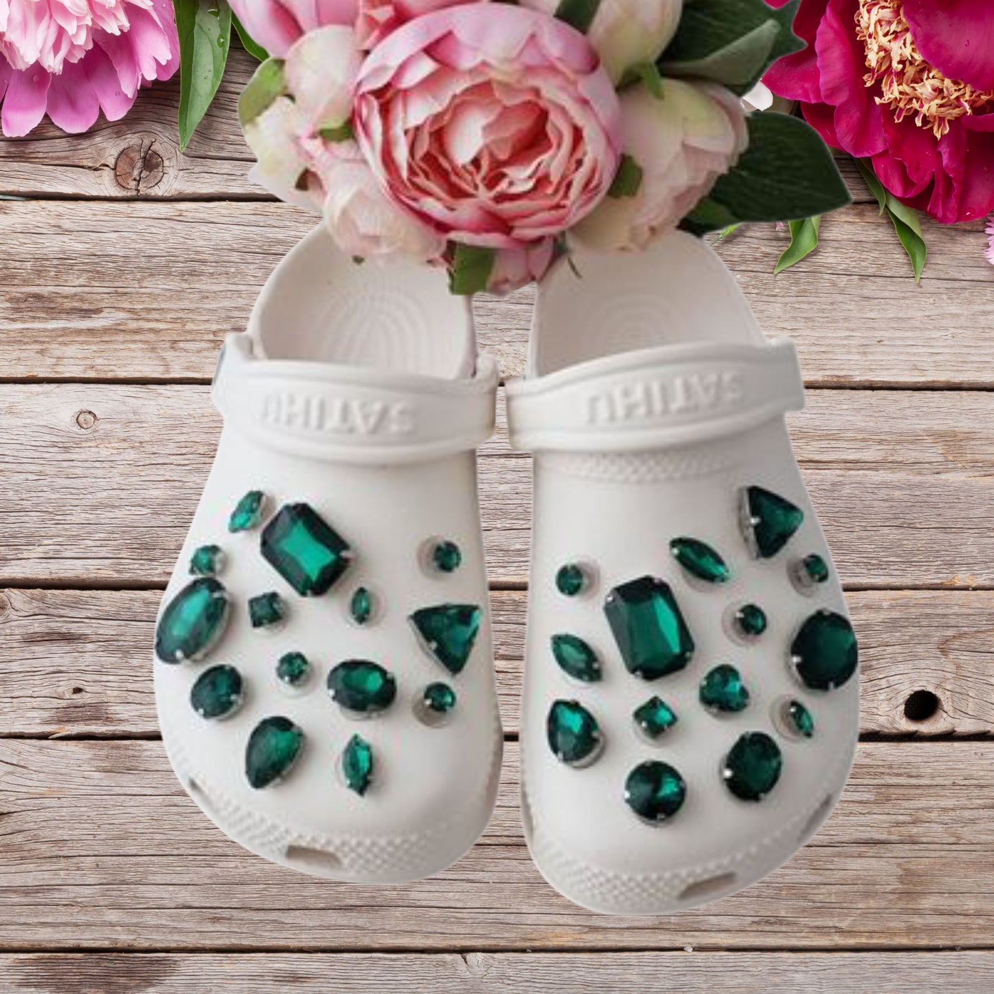 Crocs Charms Dark Green Glass Rhinestone Shoe Charms