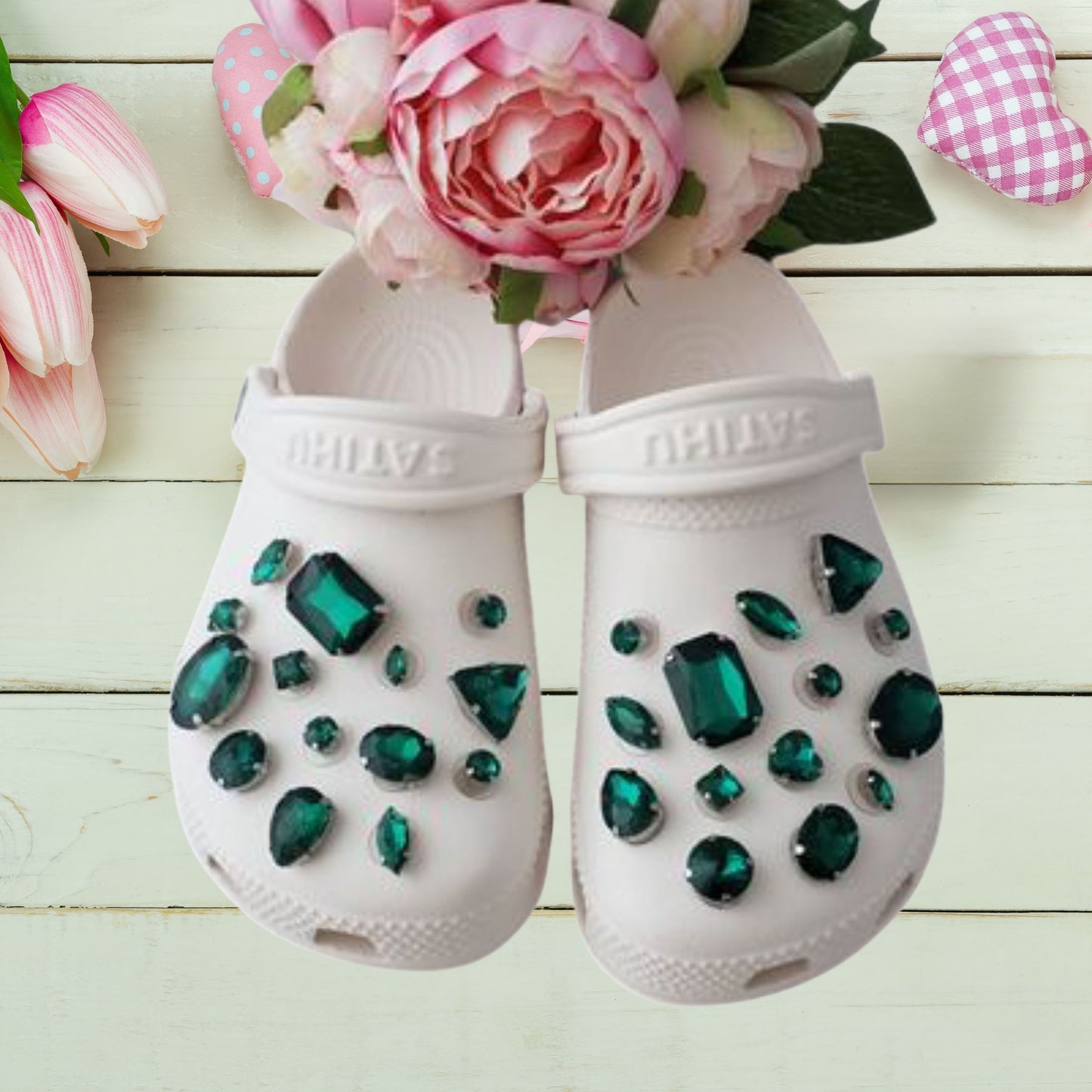 Crocs Charms Dark Green Glass Rhinestone Shoe Charms
