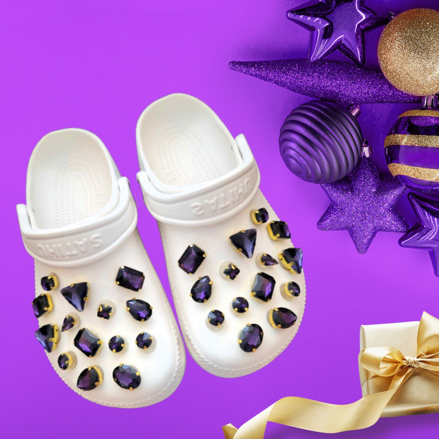 Crocs Charms Gold Claw Dark Purple Glass Rhinestone Shoe Charms