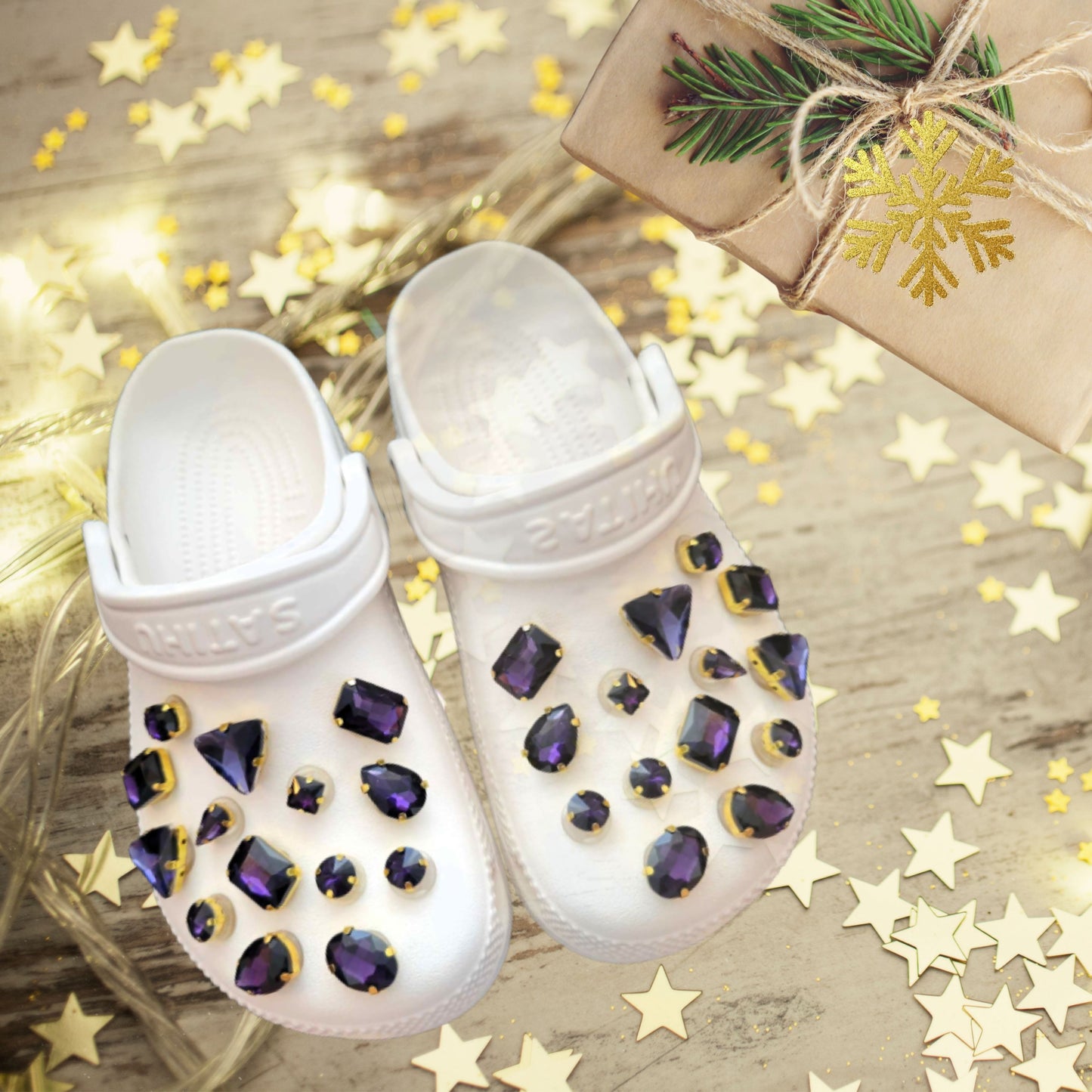 Crocs Charms Gold Claw Dark Purple Glass Rhinestone Shoe Charms
