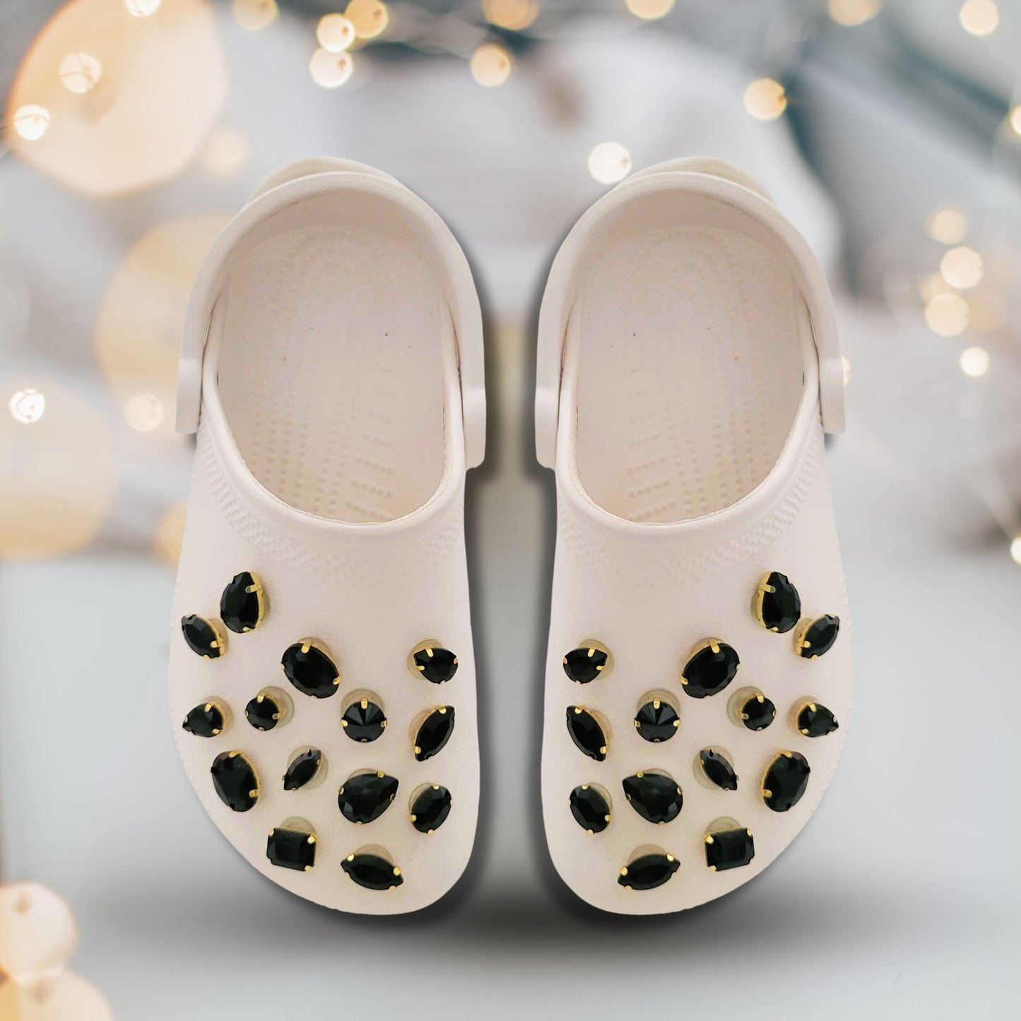 Luxury Gold Claw Black Glass Rhinestone Shoe Charms