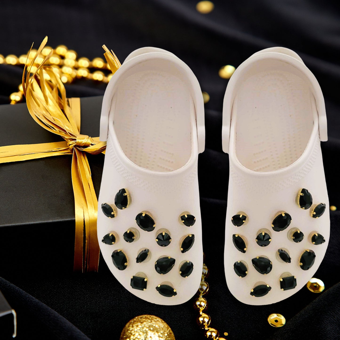 Luxury Gold Claw Black Glass Rhinestone Shoe Charms