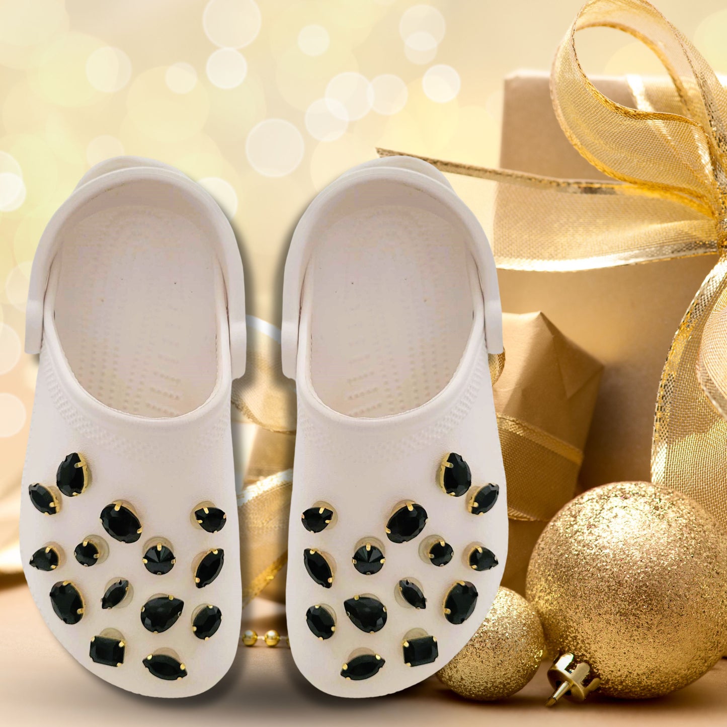Luxury Gold Claw Black Glass Rhinestone Shoe Charms