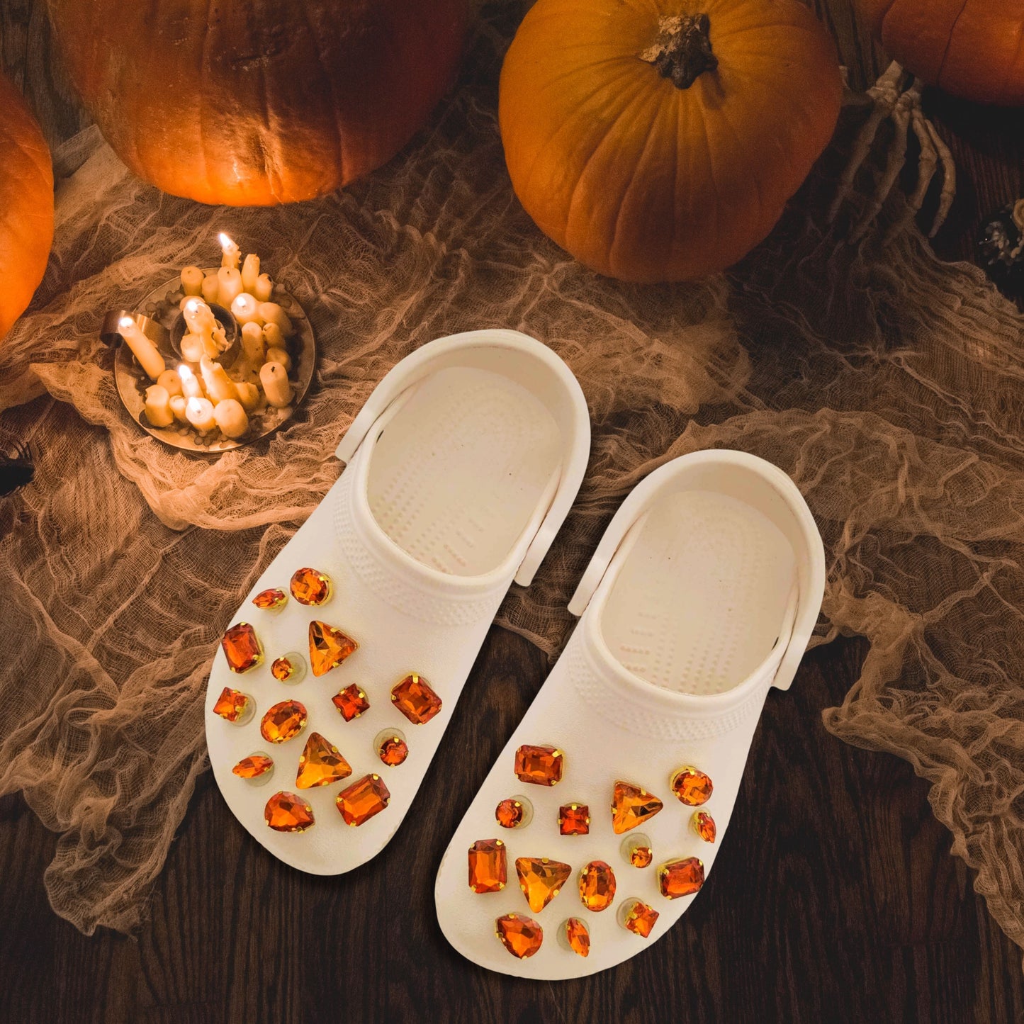 Luxury Gold Claw Orange Glass Rhinestone Shoe Charms