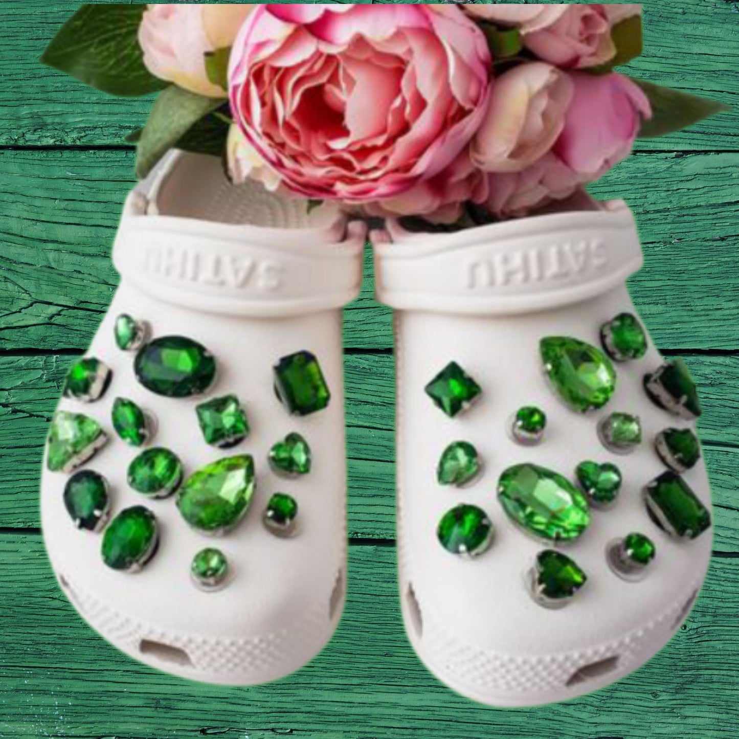 Crocs Charms Green Emerald Glass Rhinestone Shoe Charms