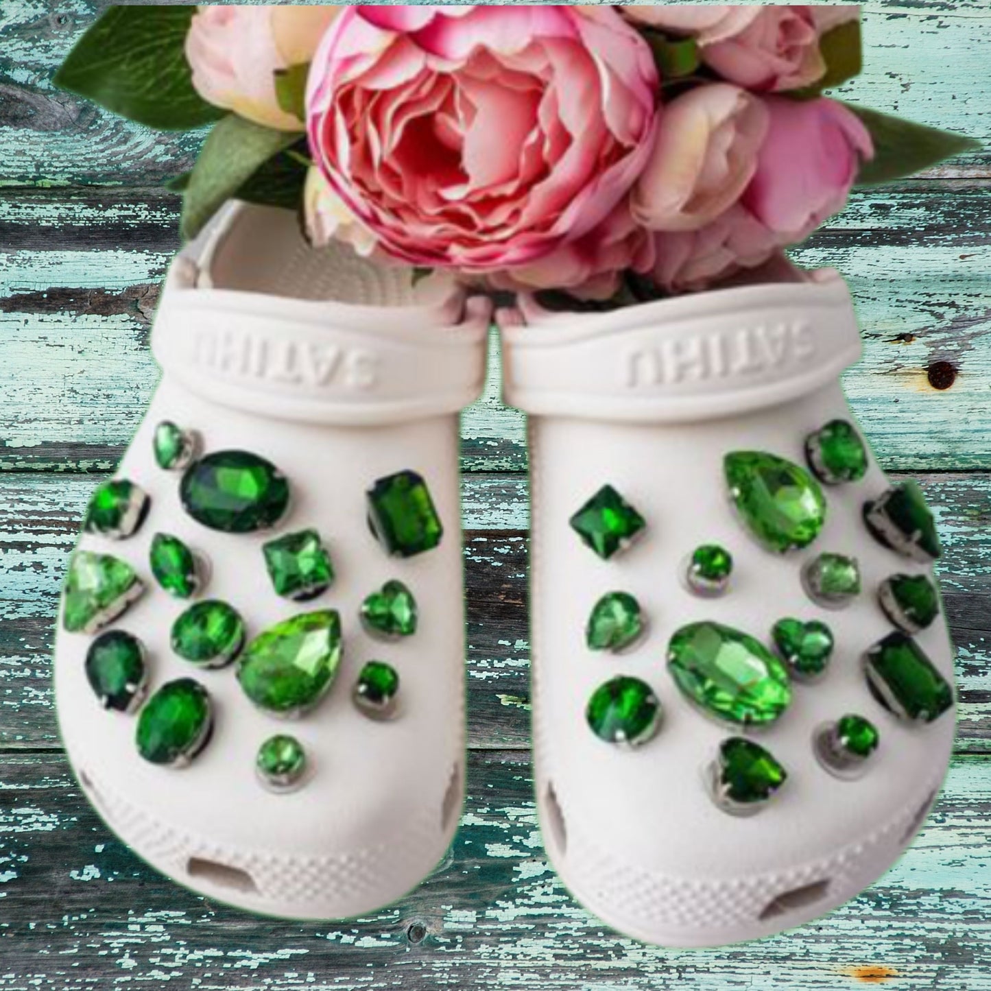 Crocs Charms Green Emerald Glass Rhinestone Shoe Charms