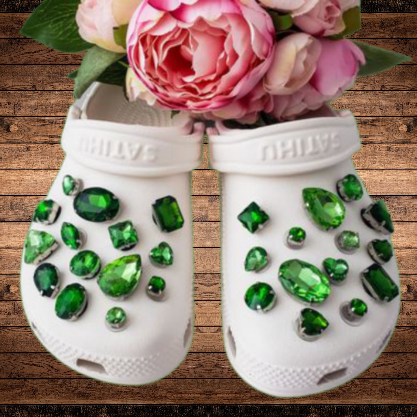 Crocs Charms Green Emerald Glass Rhinestone Shoe Charms