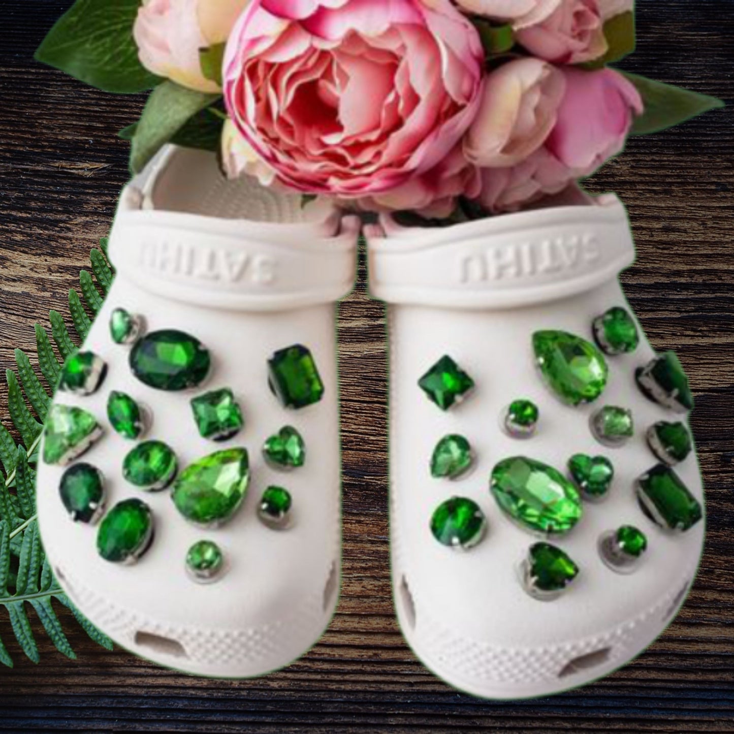 Crocs Charms Green Emerald Glass Rhinestone Shoe Charms