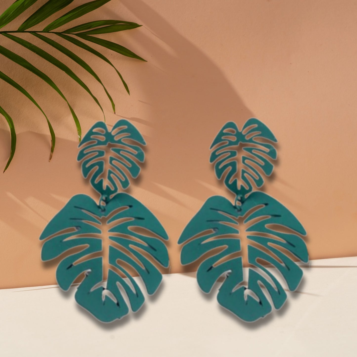 Teal Tropical Leaves Earrings