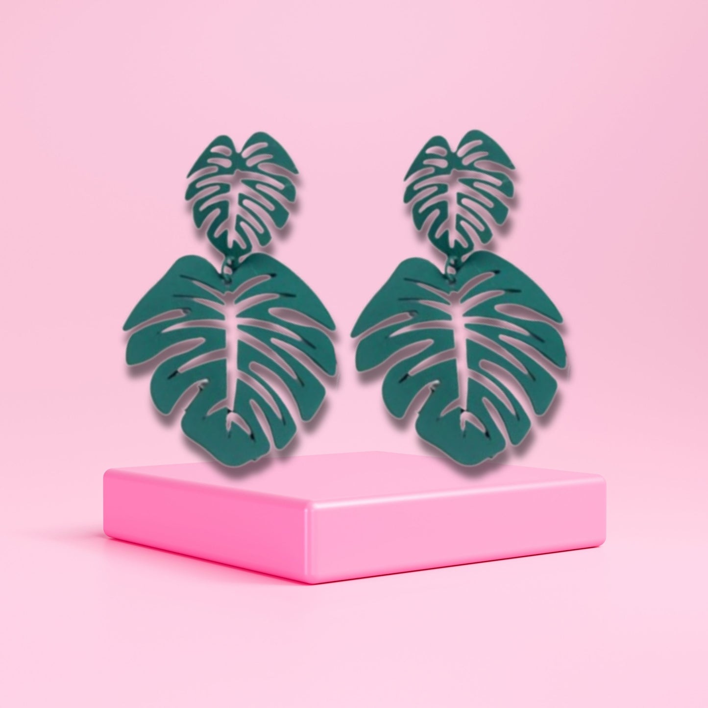 Teal Tropical Leaves Earrings