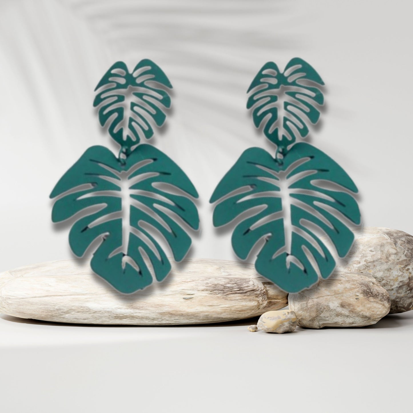 Teal Tropical Leaves Earrings