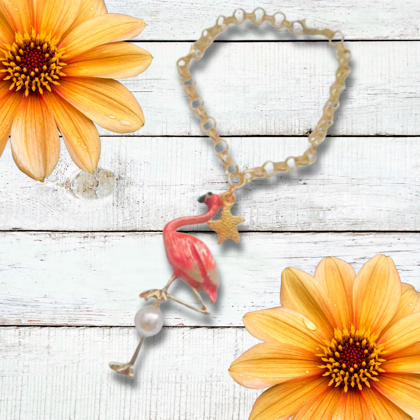 Large Flamingo Charm Statement Bracelet