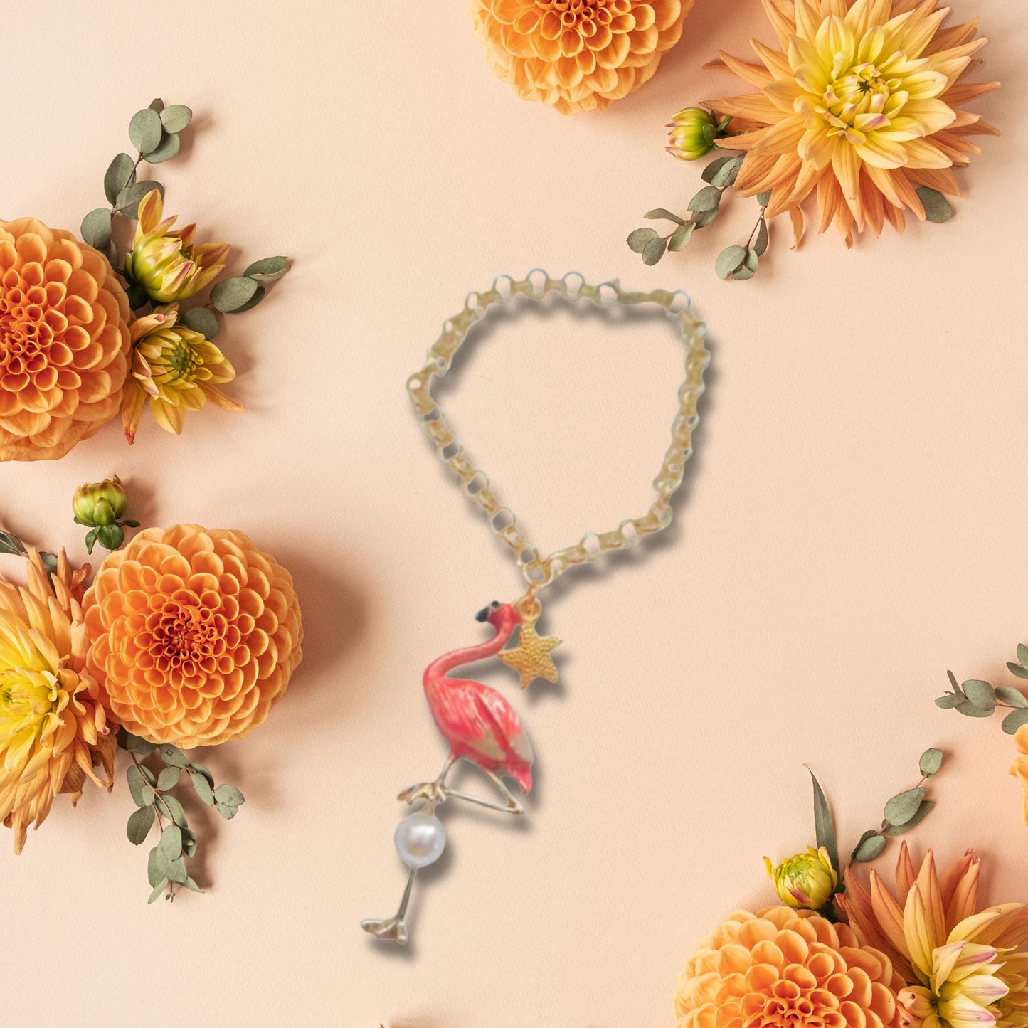 Large Flamingo Charm Statement Bracelet