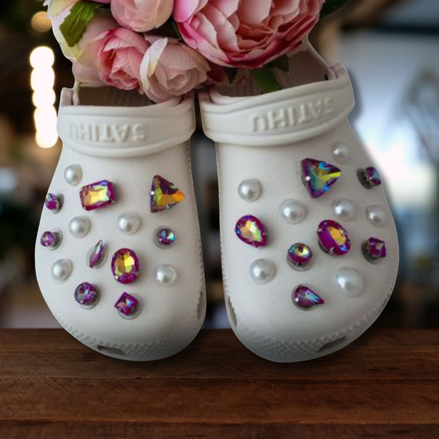 Crocs Charms Burgundy Iridescent Glass Rhinestone Shoe Charms