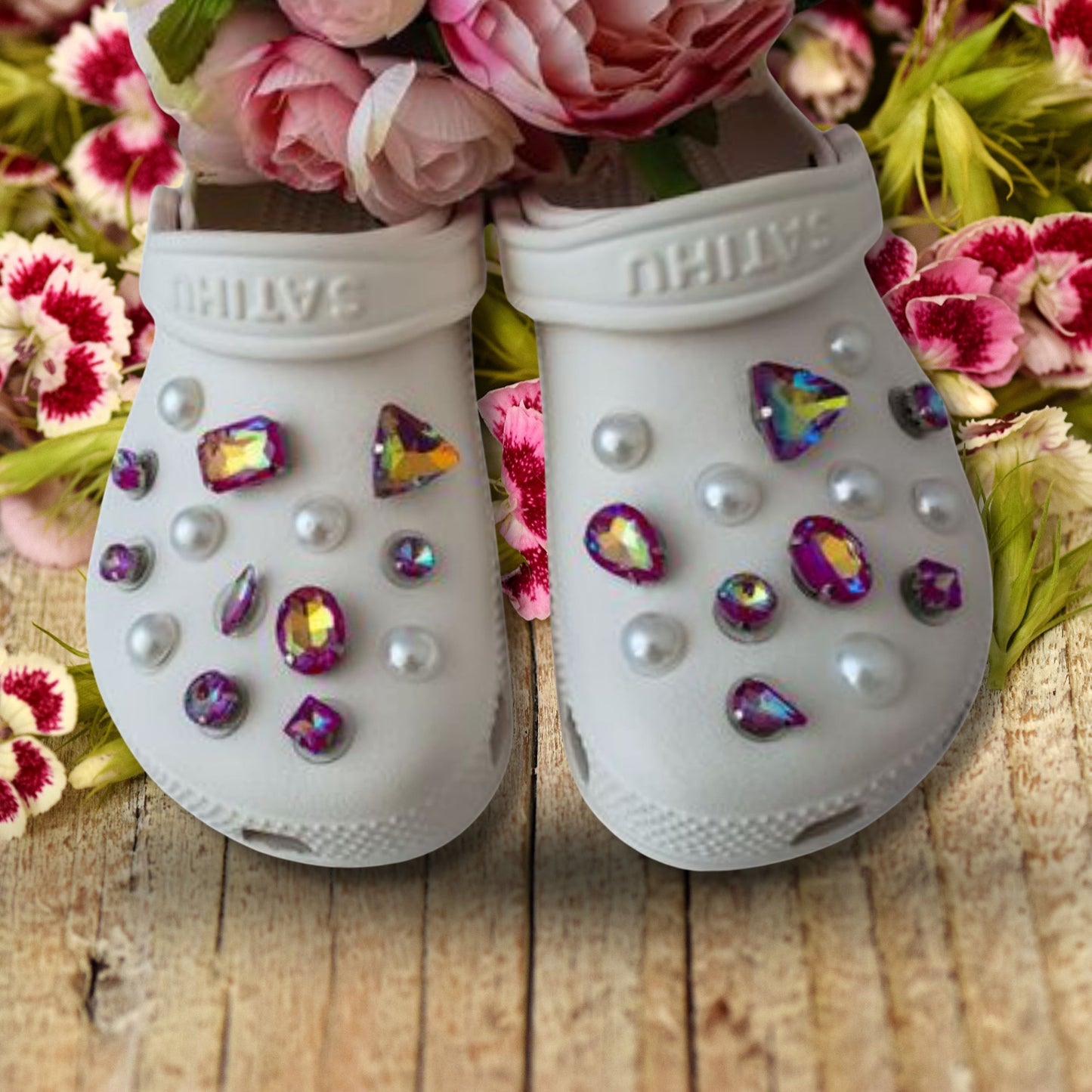 Crocs Charms Burgundy Iridescent Glass Rhinestone Shoe Charms