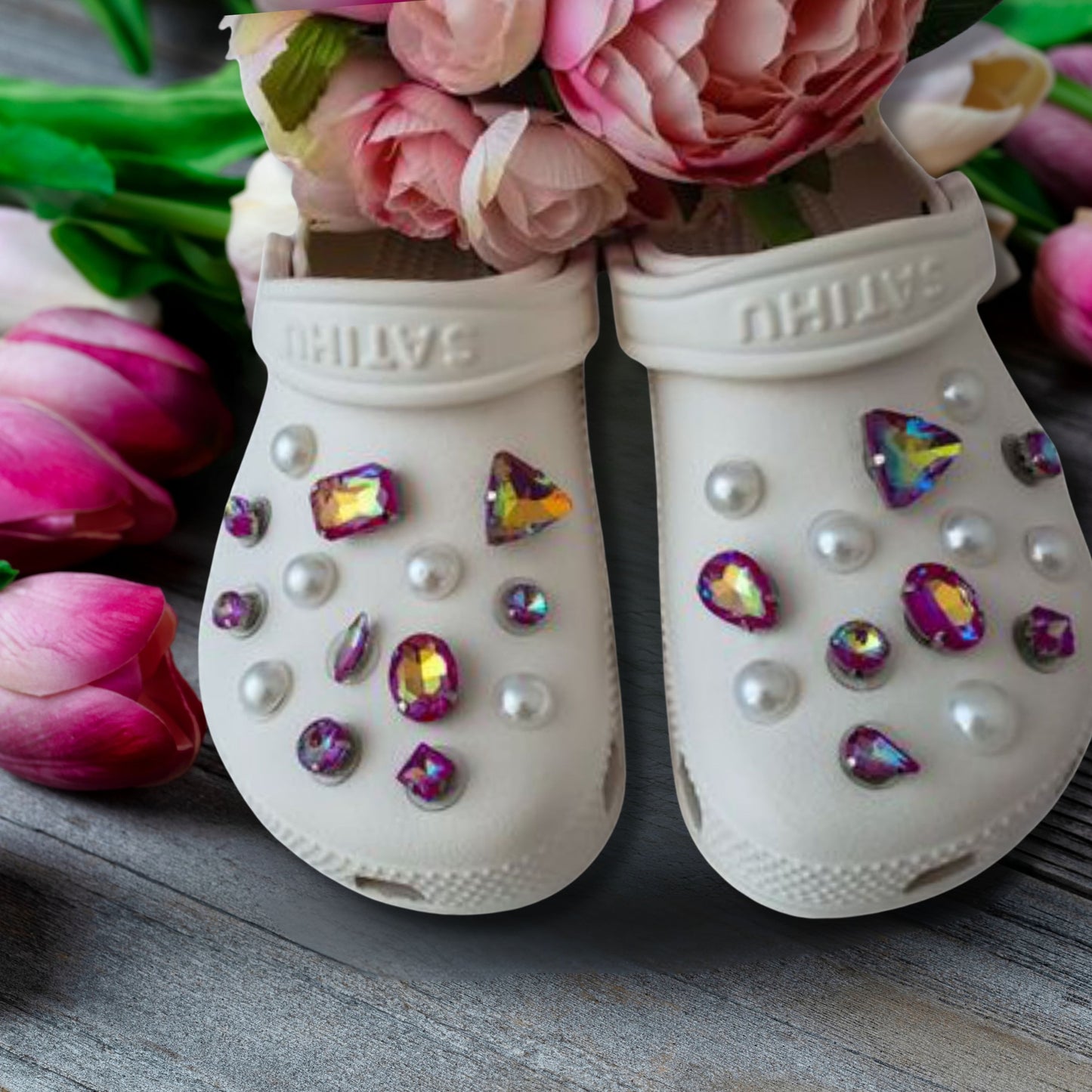 Crocs Charms Burgundy Iridescent Glass Rhinestone Shoe Charms