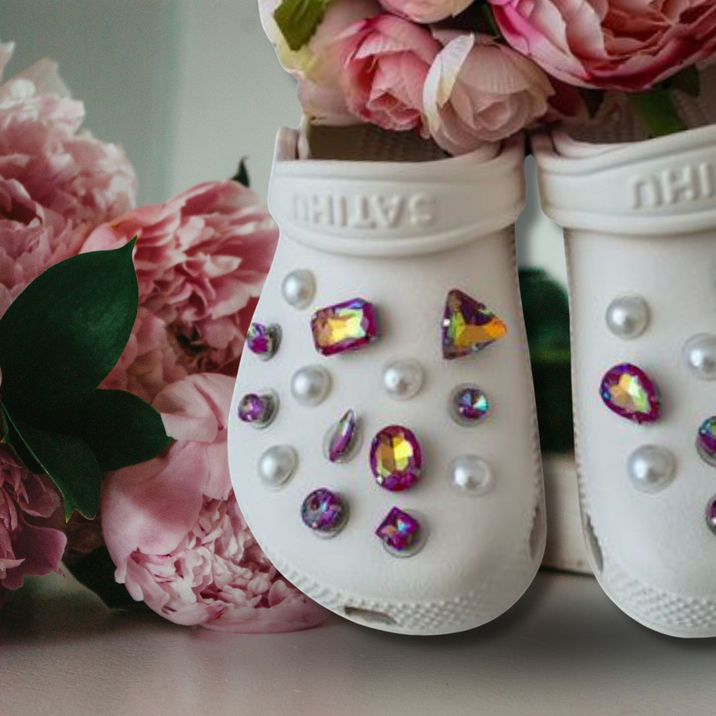Crocs Charms Burgundy Iridescent Glass Rhinestone Shoe Charms