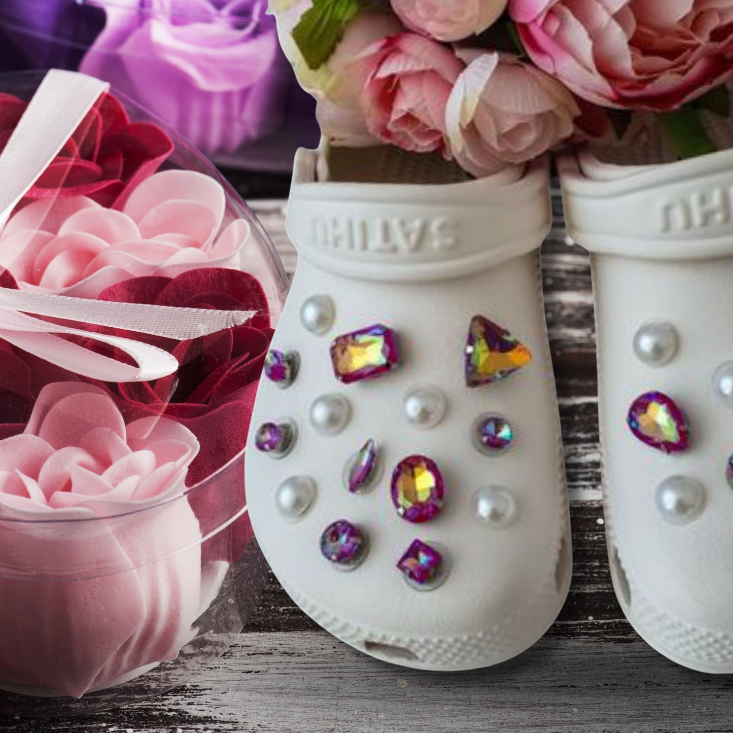 Crocs Charms Burgundy Iridescent Glass Rhinestone Shoe Charms