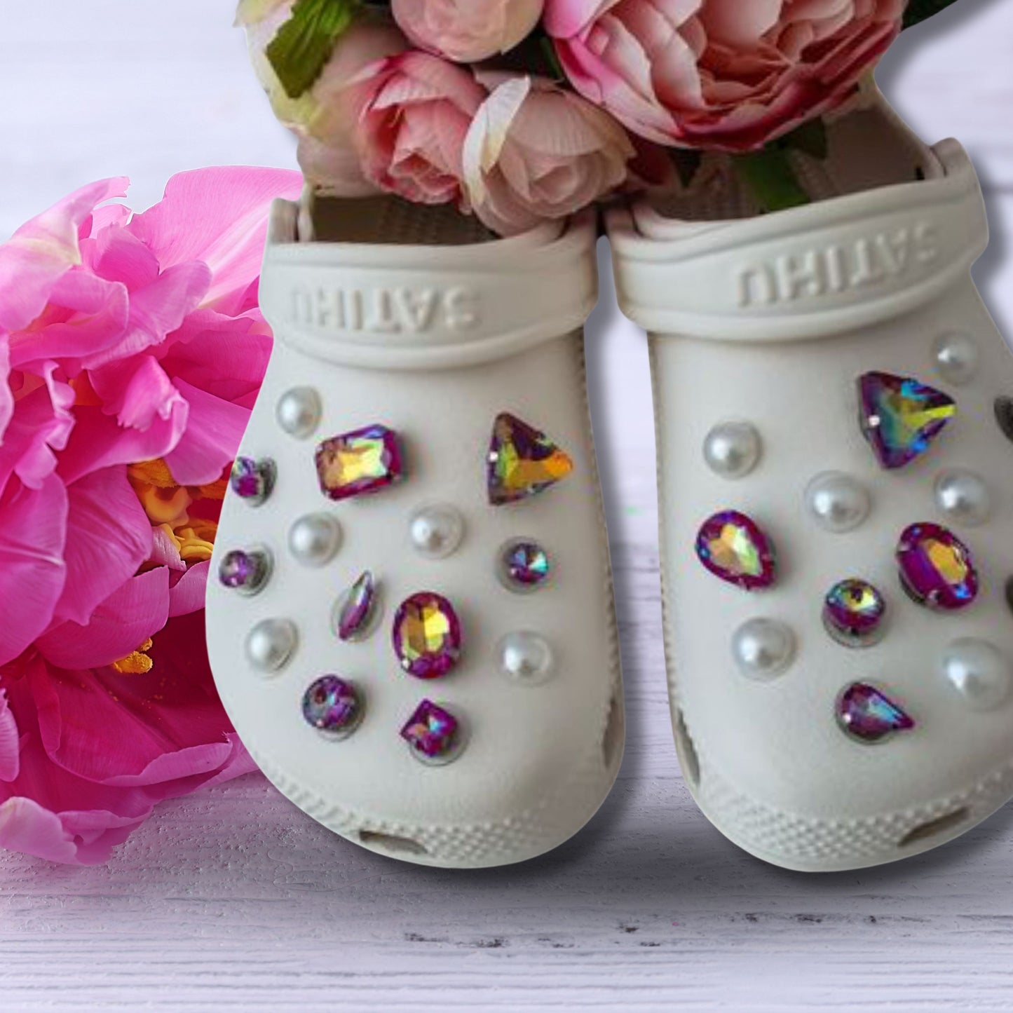 Crocs Charms Burgundy Iridescent Glass Rhinestone Shoe Charms