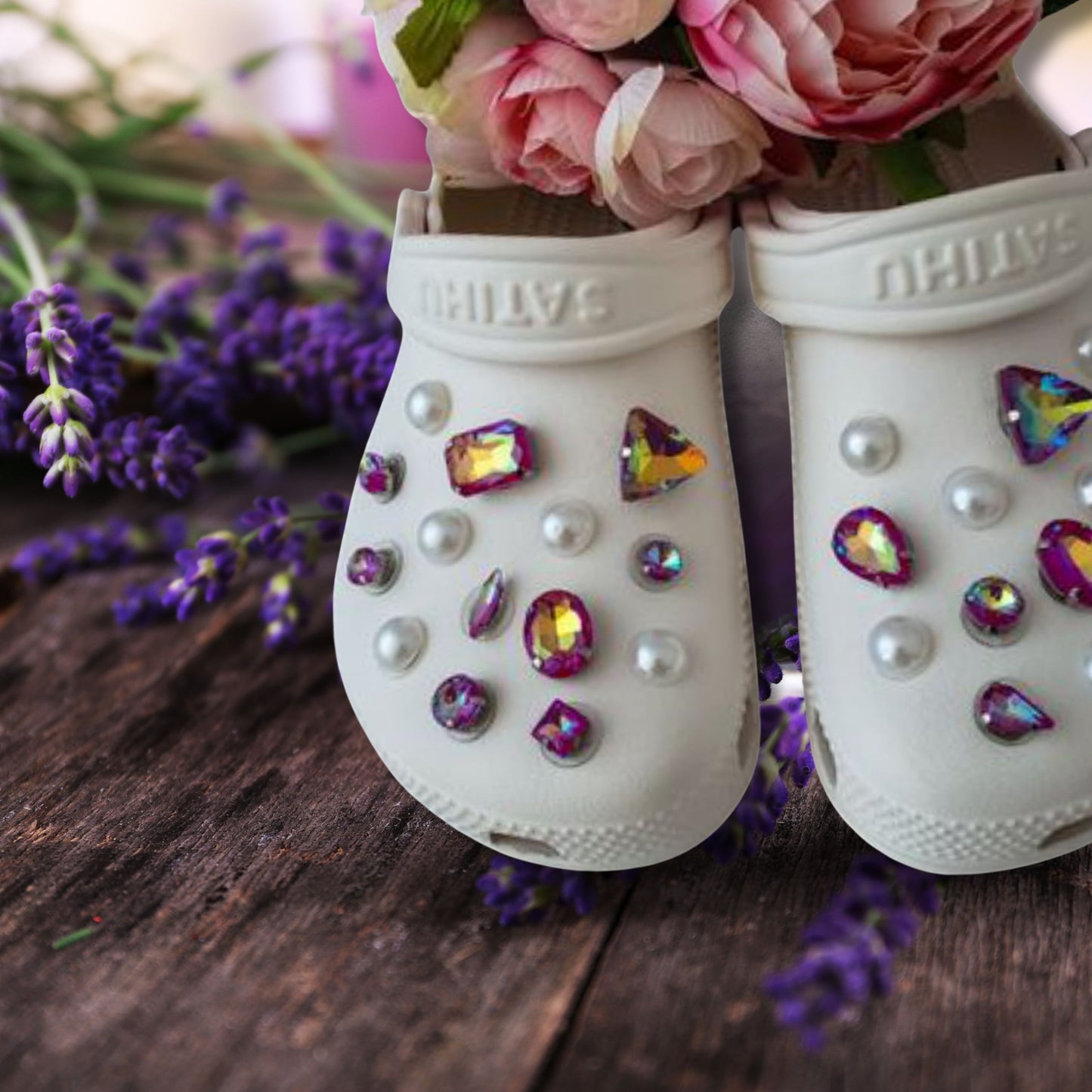 Crocs Charms Burgundy Iridescent Glass Rhinestone Shoe Charms