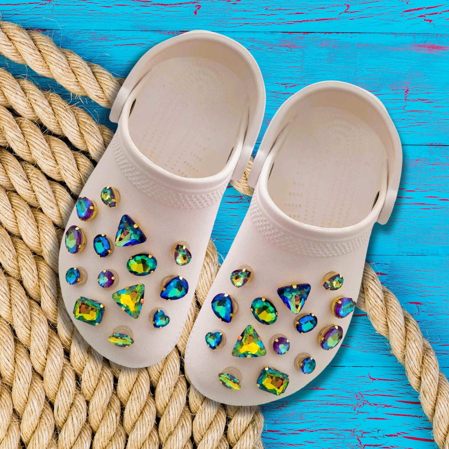 Crocs Charms Gold Claw Blue Purple Peacock Glass Rhinestone Shoe Charms