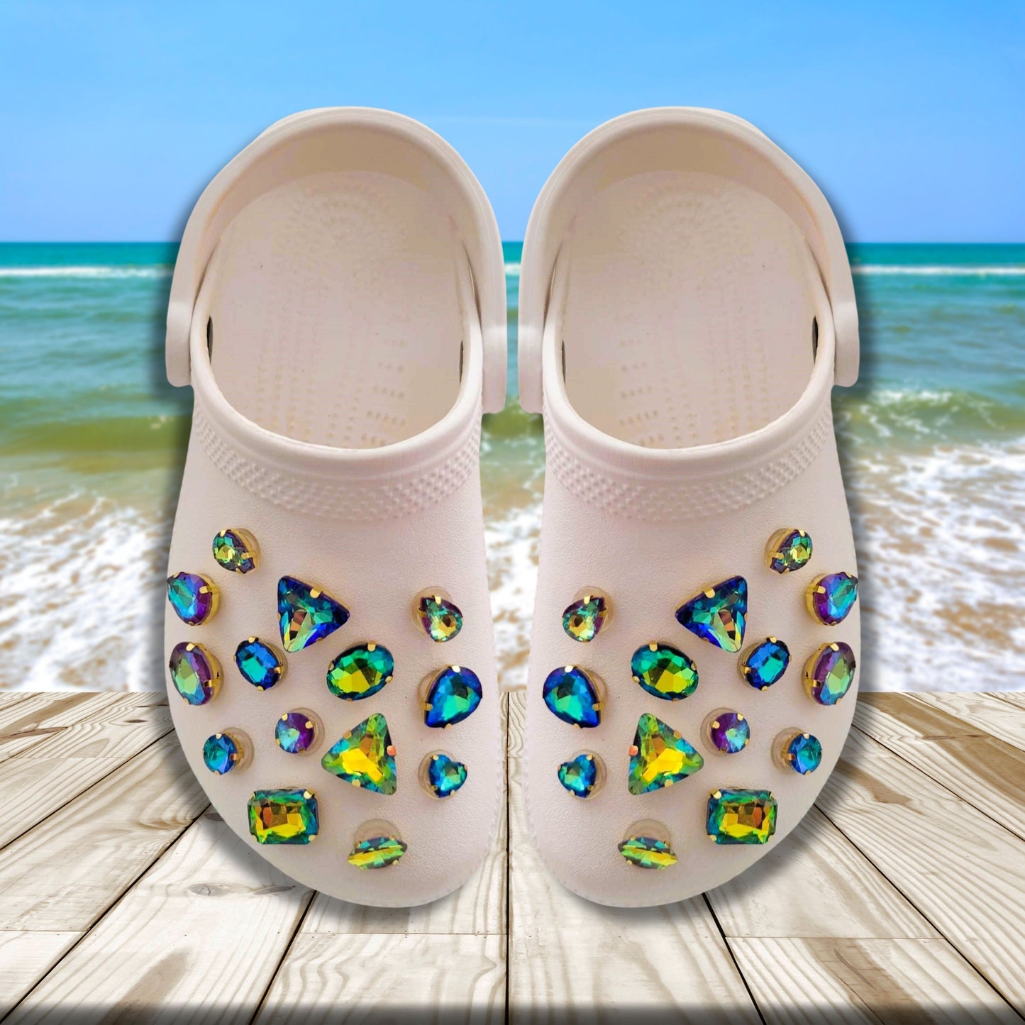 Crocs Charms Gold Claw Blue Purple Peacock Glass Rhinestone Shoe Charms