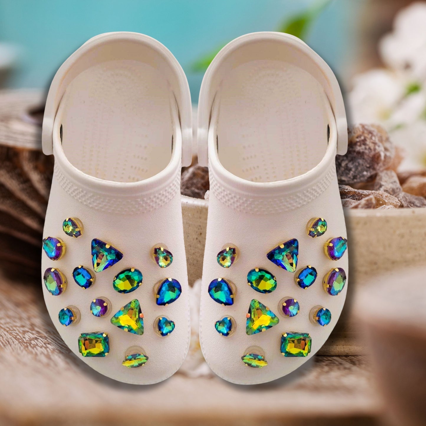 Crocs Charms Gold Claw Blue Purple Peacock Glass Rhinestone Shoe Charms