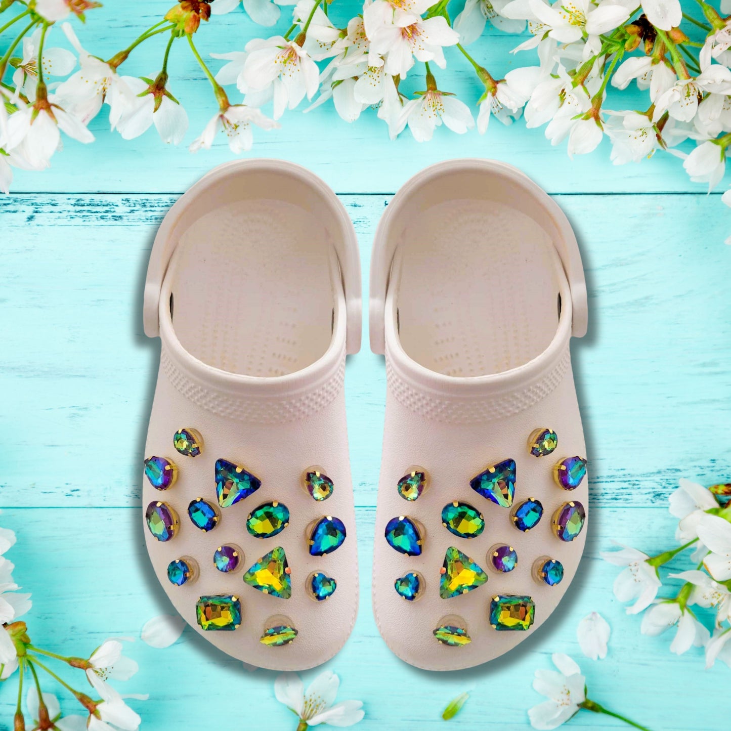 Crocs Charms Gold Claw Blue Purple Peacock Glass Rhinestone Shoe Charms