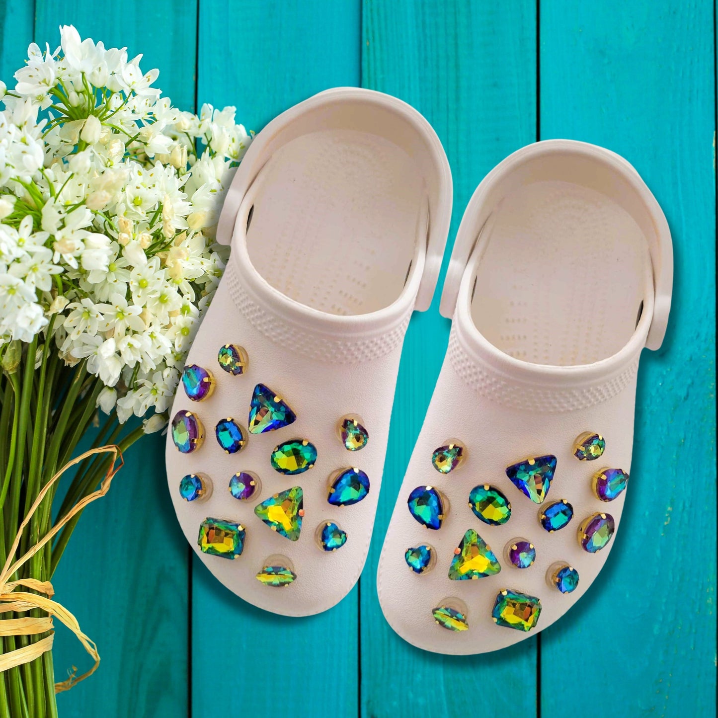Crocs Charms Gold Claw Blue Purple Peacock Glass Rhinestone Shoe Charms