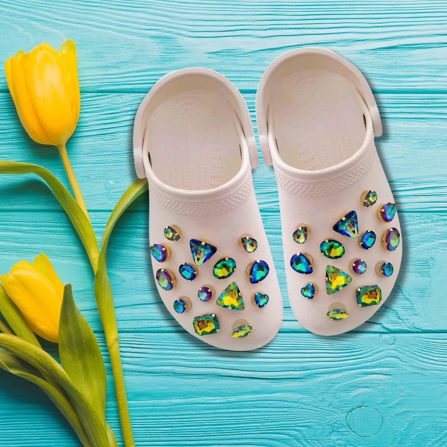 Crocs Charms Gold Claw Blue Purple Peacock Glass Rhinestone Shoe Charms