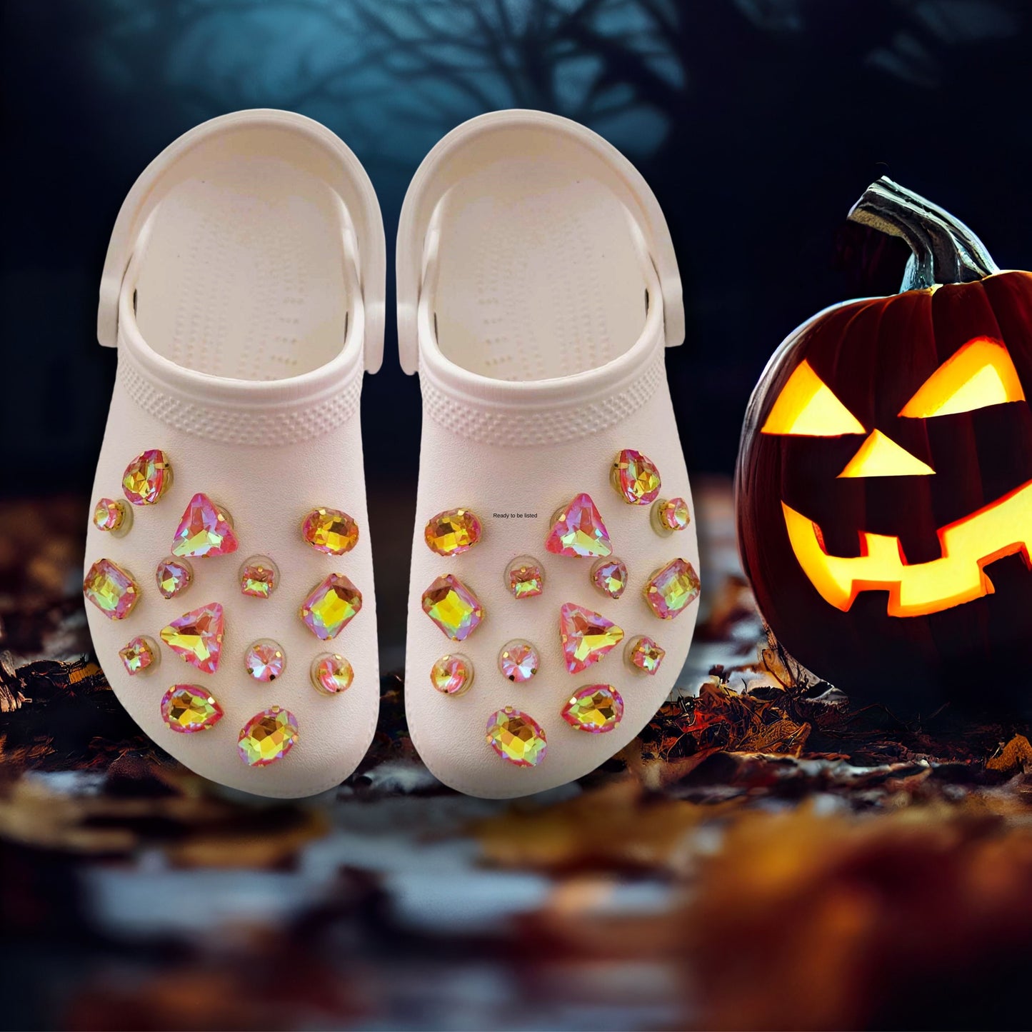 Crocs Charms Gold Claw Orange Iridescent Glass Rhinestone Shoe Charms