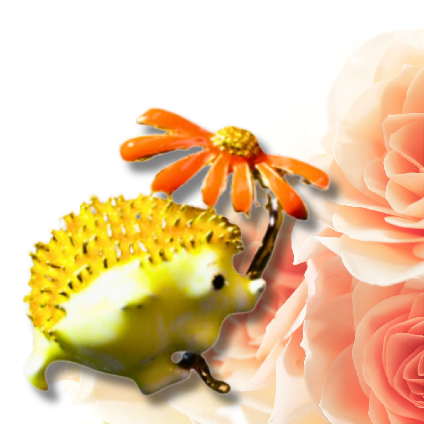 Yellow Hedgehog Orange Daisy Metal Brooch
