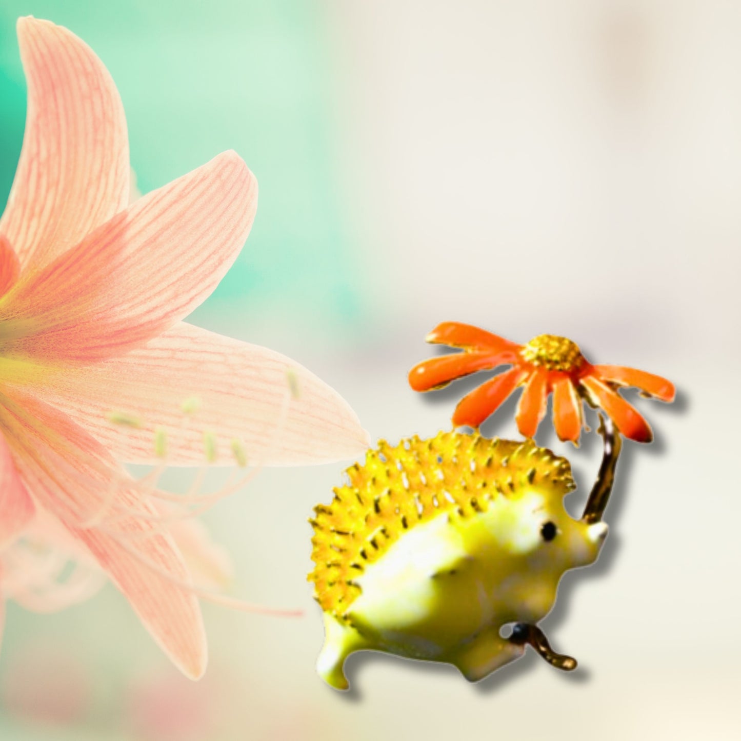Yellow Hedgehog Orange Daisy Metal Brooch