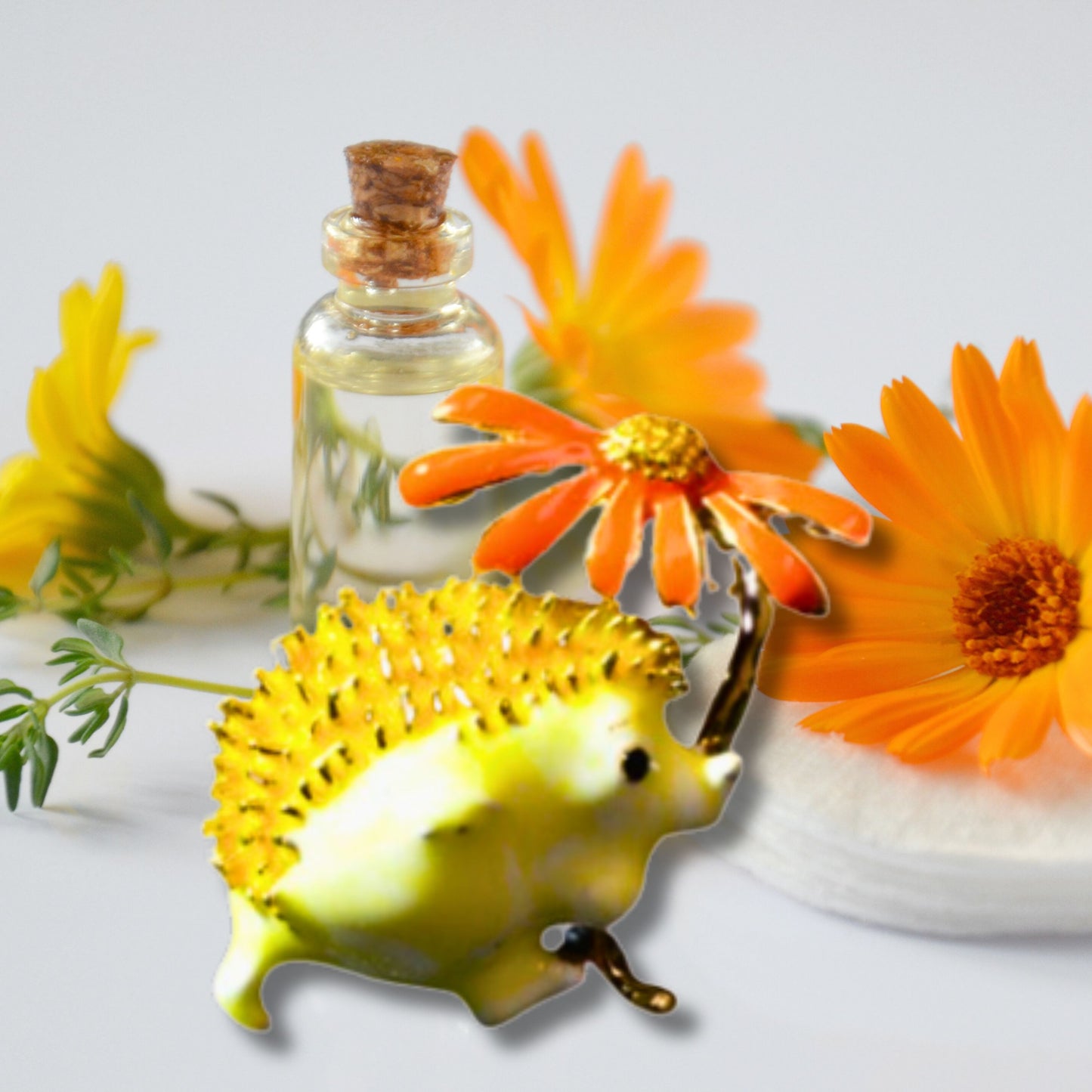 Yellow Hedgehog Orange Daisy Metal Brooch